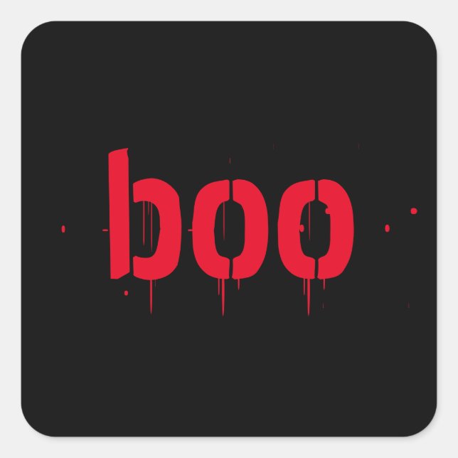 Halloween boo red bloody black scary square sticker (Front)