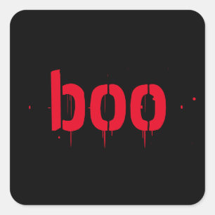 Halloween boo red bloody black scary square sticker