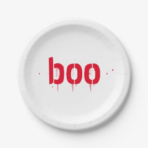 Halloween boo red bloody scary paper plate