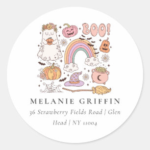 Halloween Boo! Retro Ghosts Design Address Classic Round Sticker