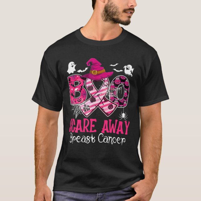 Halloween Boo Scare Away Breast Cancer Awareness P T-Shirt (Front)