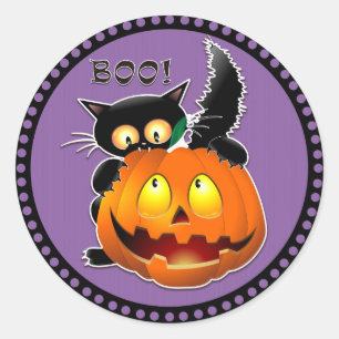 Halloween Boo Scary Cat Pumpkin Classic Round Sticker