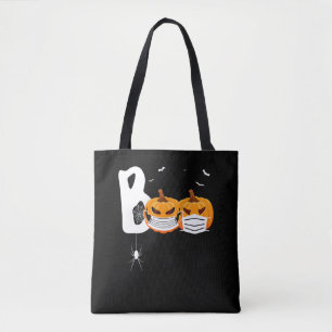 Halloween Boo Scary Pumpkins Wearing Mask Spider Tote Bag