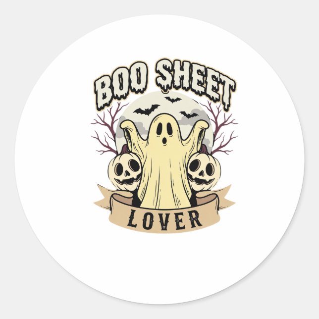 Halloween Boo Sheet Lover Ghost Moon Classic Round Sticker (Front)