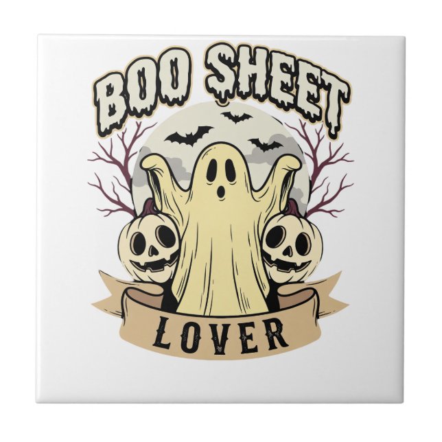 Halloween Boo Sheet Lover Ghost Moon Tile (Front)