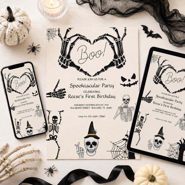 Halloween Boo Skeleton Birthday Invitation (Creator Uploaded)