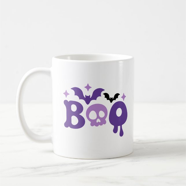 Halloween Boo Skull Bats Modern Typography Tri-Ble Coffee Mug (Left)