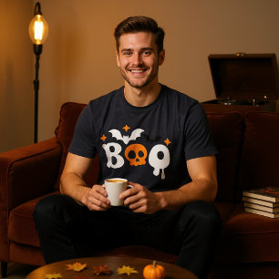 Halloween Boo Skull Bats Modern Typography Tri-Blend Shirt