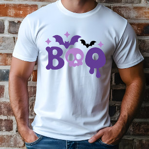 Halloween Boo Skull Bats Modern Typography Tri-Blend Shirt