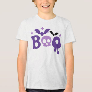 Halloween Boo Skull Bats Modern Typography Tri-Blend Shirt