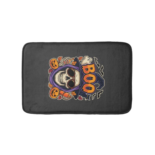 Halloween Boo Skull Sunglasses Vector Bath Mat (Front)
