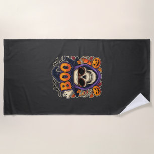 Halloween Boo Skull Sunglasses Vector Beach Towel