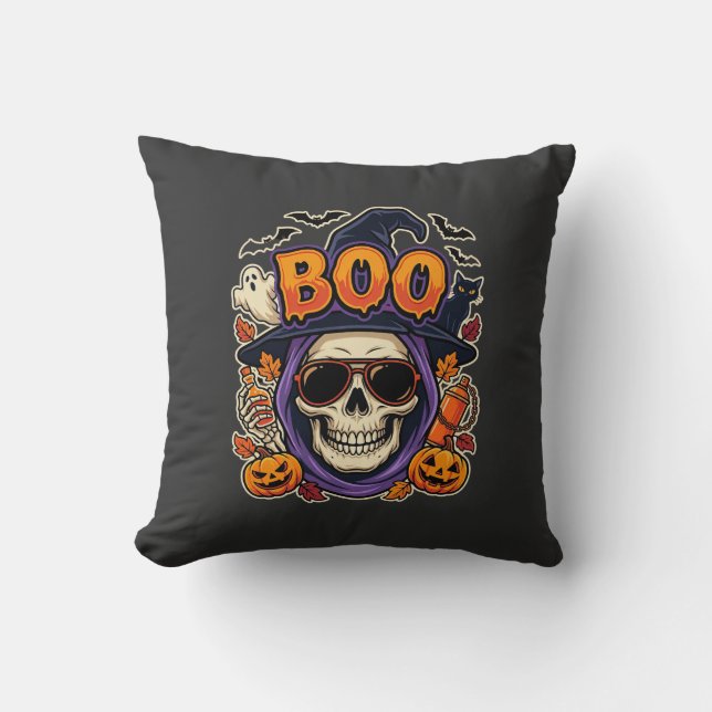 Halloween Boo Skull Sunglasses Vector Cushion (Front)