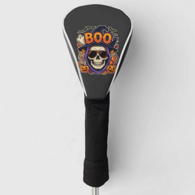 Halloween Boo Skull Sunglasses Vector Golf Head Cover (Front)