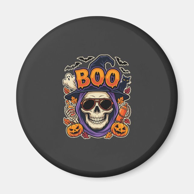 Halloween Boo Skull Sunglasses Vector Magnet (Front)