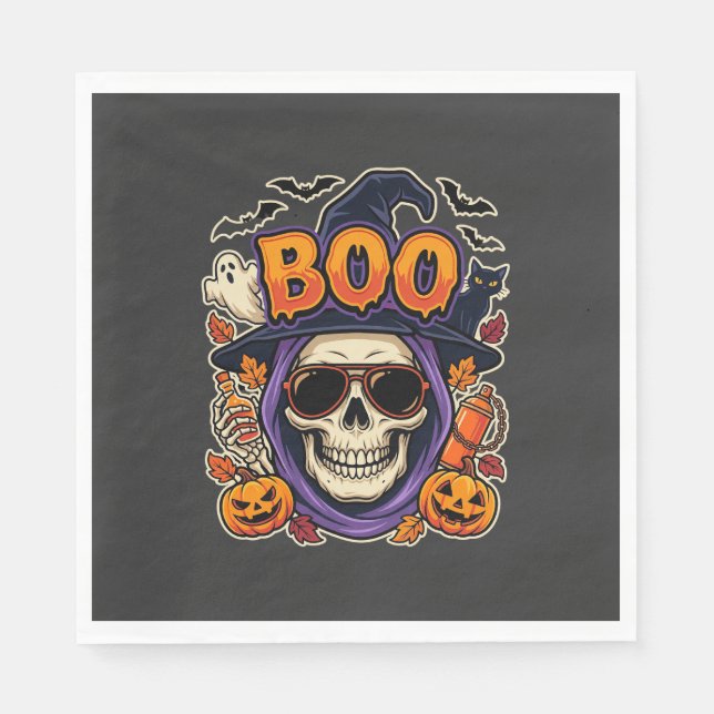 Halloween Boo Skull Sunglasses Vector Napkin (Front)