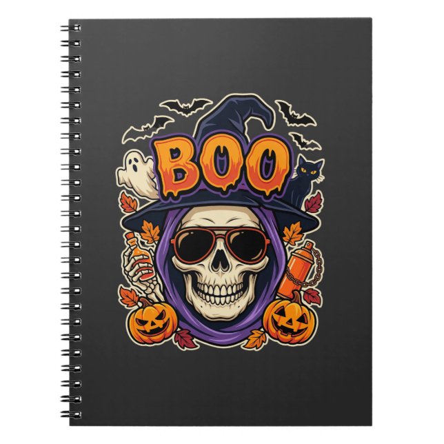 Halloween Boo Skull Sunglasses Vector Notebook (Front)