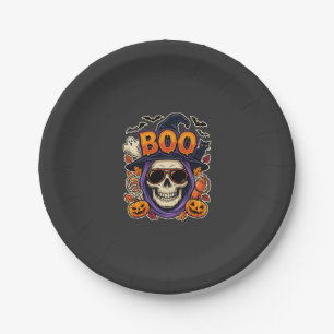 Halloween Boo Skull Sunglasses Vector Paper Plate