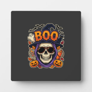Halloween Boo Skull Sunglasses Vector Plaque