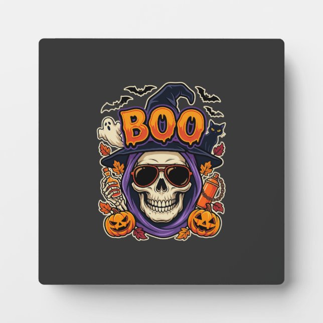 Halloween Boo Skull Sunglasses Vector Plaque (Front)