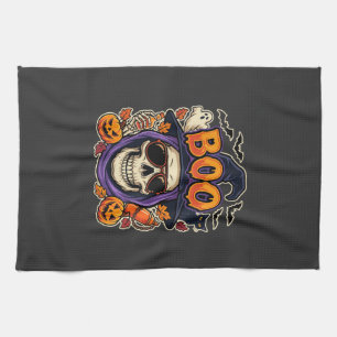 Halloween Boo Skull Sunglasses Vector Tea Towel