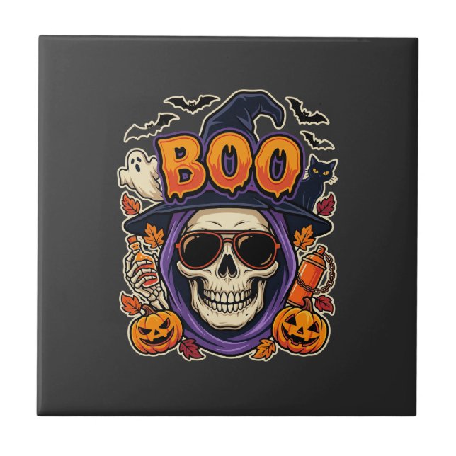 Halloween Boo Skull Sunglasses Vector Tile (Front)