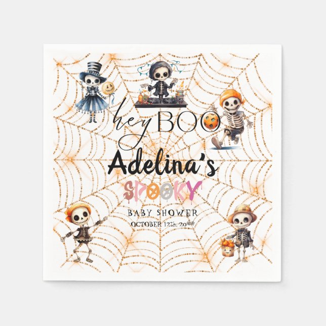 Halloween Boo Spooky Skeletons Costume Baby Shower Napkin (Front)