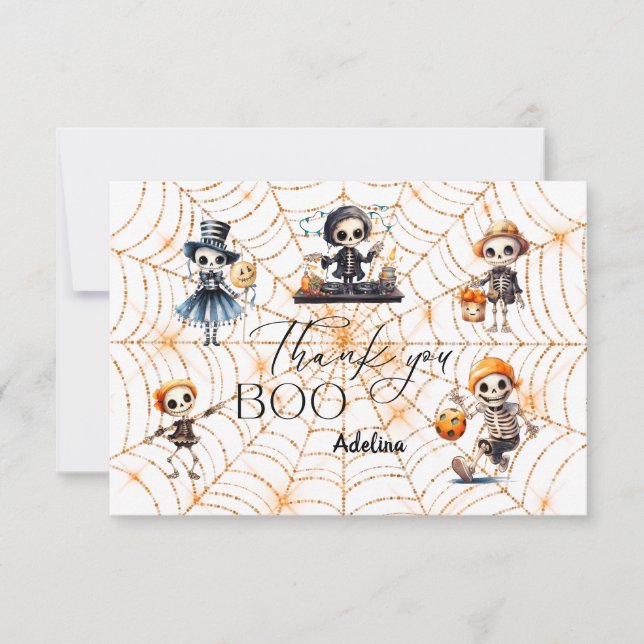 Halloween Boo Spooky Skeletons Costume Baby Shower Thank You Card (Front)