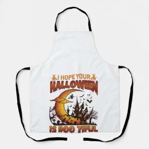 Halloween Boo Tiful Haunted House Crescent Moon Ba Apron