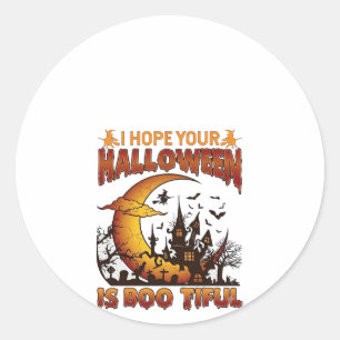 Halloween Boo Tiful Haunted House Crescent Moon Ba Classic Round Sticker
