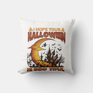 Halloween Boo Tiful Haunted House Crescent Moon Ba Cushion