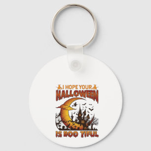 Halloween Boo Tiful Haunted House Crescent Moon Ba Key Ring