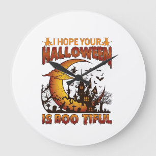 Halloween Boo Tiful Haunted House Crescent Moon Ba Large Clock