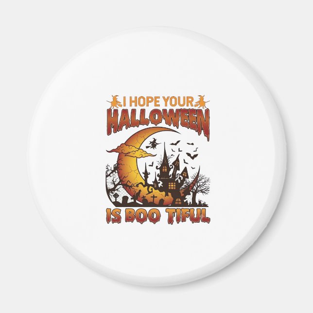 Halloween Boo Tiful Haunted House Crescent Moon Ba Magnet (Front)
