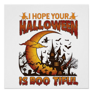 Halloween Boo Tiful Haunted House Crescent Moon Ba Poster