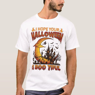 Halloween Boo Tiful Haunted House Crescent Moon Ba T-Shirt
