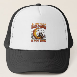 Halloween Boo Tiful Haunted House Crescent Moon Ba Trucker Hat