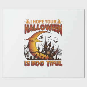 Halloween Boo Tiful Haunted House Crescent Moon Ba Wrapping Paper