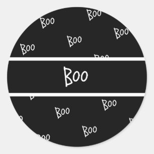 Halloween boo typography black and white classic round sticker