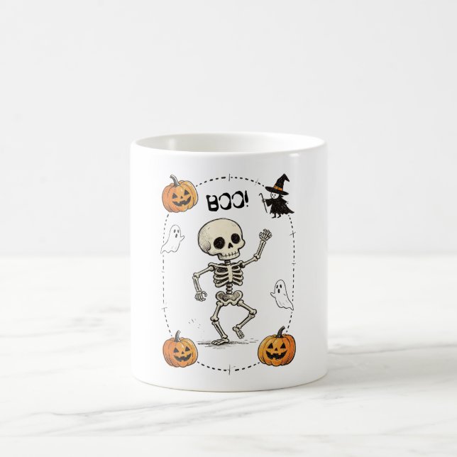 Halloween Boo Vintage Dancing Skeleton Coffee Mug (Center)