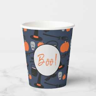 Halloween Boo Witch Pumpkin Bat Broomstick Paper Cups