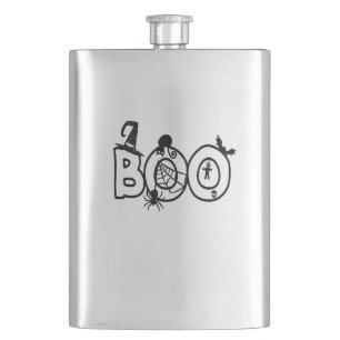 Halloween Boo with Witches Hat Black Cat Spider Hip Flask