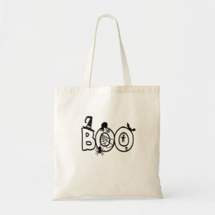 Halloween Boo with Witches Hat Black Cat Spider Tote Bag