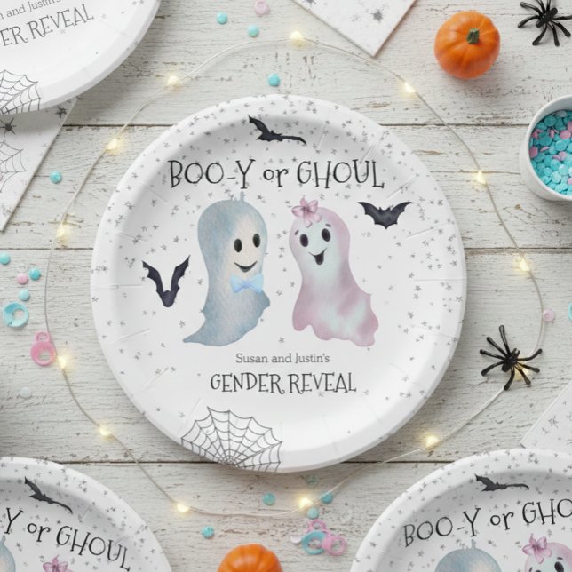 Halloween Boo-y and Ghoul Gender Reveal Ghosts Paper Plate (Creator Uploaded)
