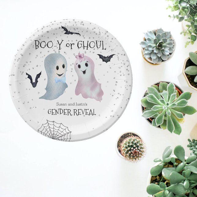 Halloween Boo-y and Ghoul Gender Reveal Ghosts Paper Plate (Creator Uploaded)