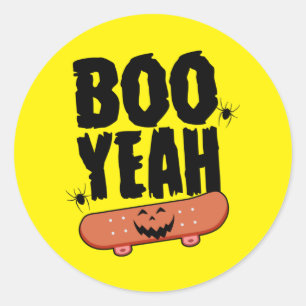 Halloween Boo Yeah Skateboard Birthday Classic Round Sticker