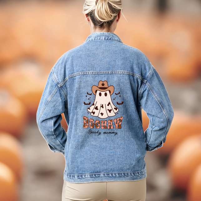 Halloween Boohaw Retro Western Ghost Spooky Denim Jacket (Halloween Boohaw Retro Western Ghost Spooky Denim Jacket)