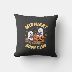 Halloween Book Club Ghost Reading Pumpkin Design_1 Cushion