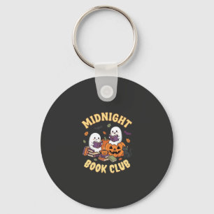 Halloween Book Club Ghost Reading Pumpkin Design_1 Key Ring