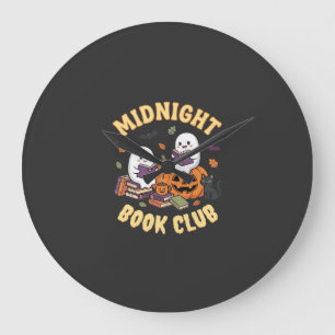 Halloween Book Club Ghost Reading Pumpkin Design_1 Large Clock